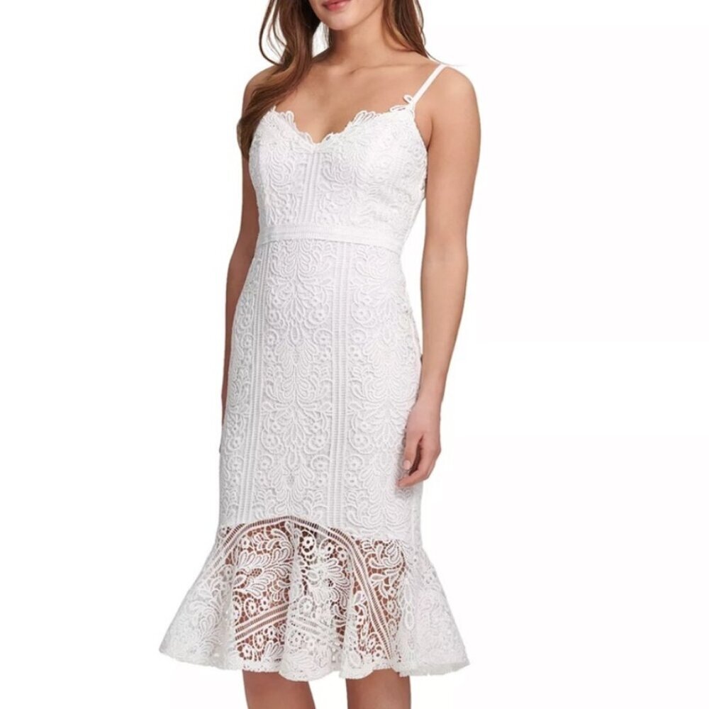 NWT Guess White Sleeveless Lace Trumpet Sheath Dress, Size 10